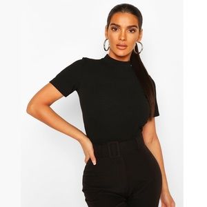 Black High Neck Short Sleeve Bodysuit